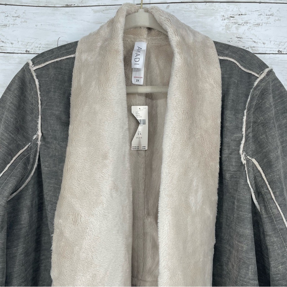 Anthropologie X Amadi Camilla Sueded Sherpa Jacket Faux Suede & Shearling Sz 2X - Picture 4 of 10